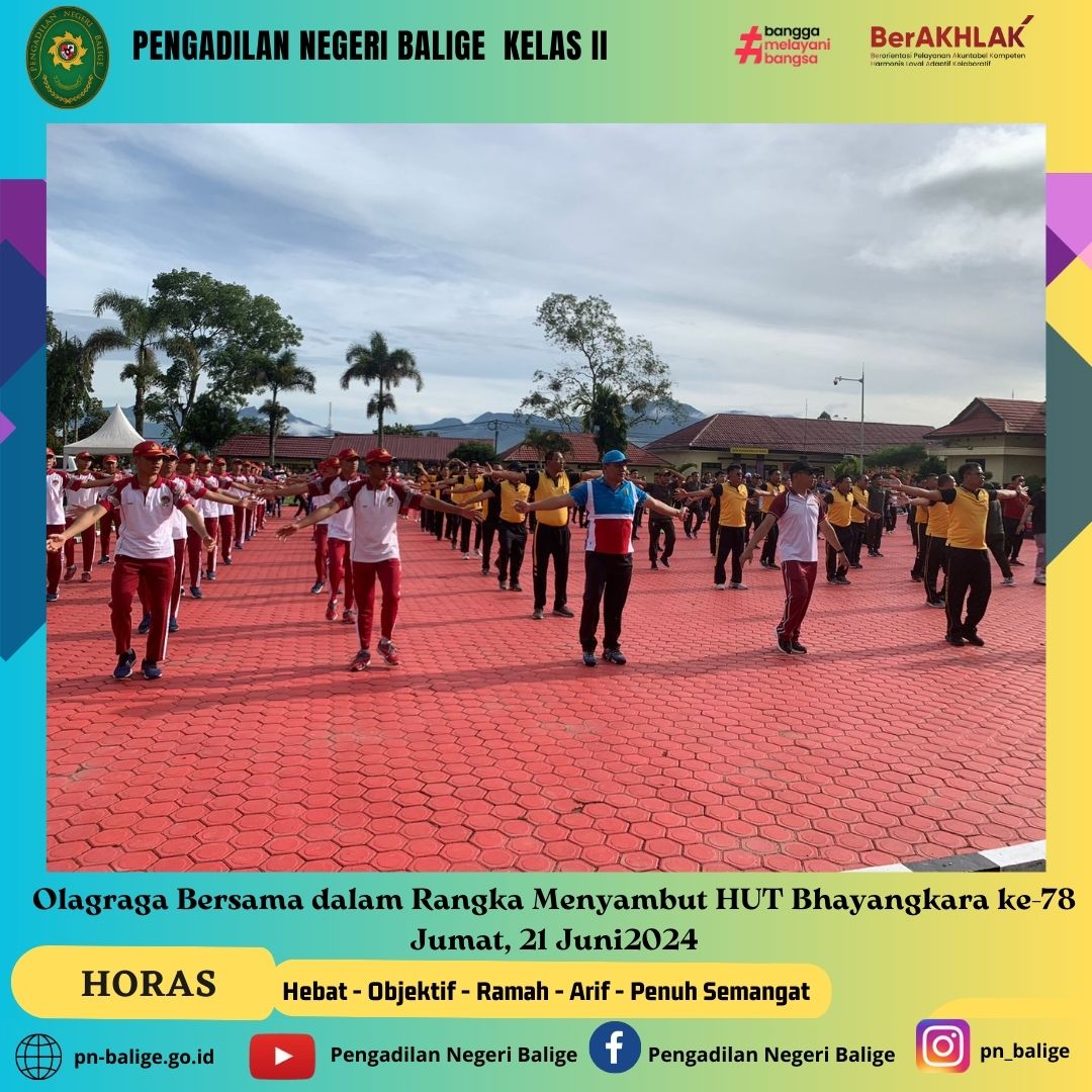 Pengadilan Negeri Balige mengikuti Olagraga Bersama dalam Rangka Menyambut HUT Bhayangkara ke-78    di Lapangan Polres Toba pada hari Jumat tanggal 21 Juni 2024.